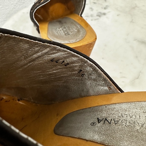 Dolce & Gabbana, VINTAGE , Rafia w/ Leather, Logo & Wood Platform Clogs, Sz  36 - Picture 10 of 13
